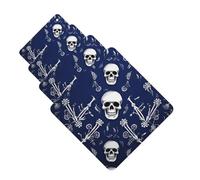 4 ambientadores para coche, tarjetas perfumadas para SUV, calavera azul y huesos, tabletas de aromaterapia, colgante de espejo interior para dormitorio, armario, zapatero