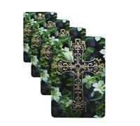 4 ambientadores para coche, tarjetas perfumadas para SUV, cruz negra entre flores verdes, tabletas de aromaterapia, espejo interior, colgante para dormitorio, armario, zapatero, 4 unidades