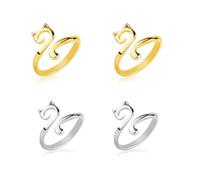 4 Anillos de Ganchillo, Anillos Bucle Ajustables Forma Gato Guía Hilo Abierta Metal Soporte Dedos Anillos Tensión Hilo Accesorios para Tejer Dedal para Tejer Más Rápido (Dorado, Plateado)