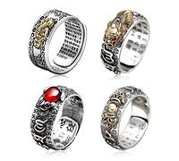 4 anillos de mantra Feng Shui PiXiu para hombre, ajustable, protección de mantra, anillo de sutra de corazón budista, anillo de sutra, anillo de Buda de la suerte, regalo de joyería, Cobre, otro