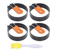 4 Anillos para Huevos, Moldes para Huevos de Acero de 3.0 in, Formador de Huevos Antiadherente con Cepillo para Freír Huevos, Desayuno