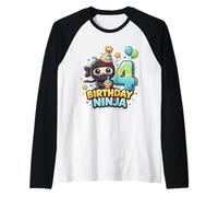 4 años cumpleaños Ninja Boys Four 4th Fourth Kids Party Camiseta Manga Raglan