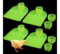 4 bandejas de agua verdes de doble tamaño para codornices y pollitos con protuberancias antiahogamiento, se adapta a botellas de 28 mm/30 mm, alimentador automático de agua para aves de corral para