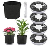 4 Bases de Autoriego, Base de Plástico Autorriego Macetas Tela, Base de Riego Automático de 30 cm para Bolsas de Plantas de Tela con Cuerda de 4m, Cuenco de Riego Automático para Interior y Exterior