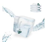 Relaxdays, Juego de 4 Unidades Pack 4 Bidones Plegables, Garrafas Agua Cuadradas, Grifo y Asa, de 5 litros, sin BPA, Transparente/Verde, 4