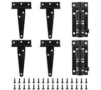 4 bisagras en forma de T, resistentes en forma de T, bisagras puertas, bisagras puertas madera jardin, negro, con 2 pomos de puerta y tornillos a juego, bisagras en T , para puertas, ventanas, vallas