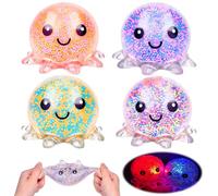 4 bolas de estrés de pulpo luminosas, para niños y adultos, para niños y adultos, para relajarse, TDAH y bolsas de fiesta navideñas