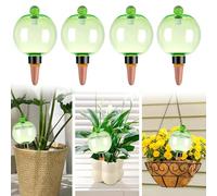 4 bolas de riego 500ml verde, riego automático para plantas con tapa | Tapas herméticas anti polvo,reutilizable,infiltración gradual,apto para flores,hortalizas,interior,balcón y jardín pequeño