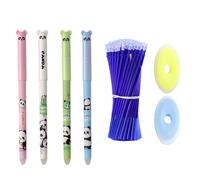 4 bolígrafos borrables con 2 gomas de borrar y 10 recambios con simpáticos diseños de osos panda. Se pueden utilizar para escribir, aprender y también borrar para hacer desaparecer los errores.