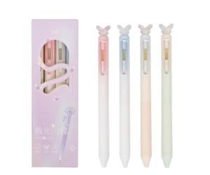 4 bolígrafos de gel Aurora Press de 0,5 mm | Pluma de mariposa de estudiante, diseño de mariposa Aurora, 0,5 mm.