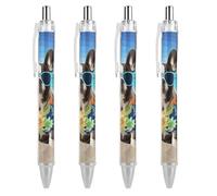 4 bolígrafos retráctiles de gel de 0,5 mm, tinta negra líquida, suave, bulldog francés, de verano, con agarre ergonómico cómodo, de secado rápido y sin manchas, recargables, para oficina para