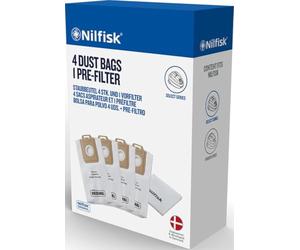 4 Bolsas Aspiradoras Nilfisk Select + Pre-filtro - Recambio Original - (128389187)