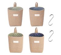 4 bolsas colgantes de lino, bolsas de almacenamiento, cestas de almacenamiento colgantes, organización de escritorio, cestas de almacenamiento plegables, extraíbles y plegables, con ganchos en S,