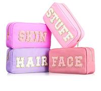 4 Bolsas de Maquillaje preparadas con Letras de Chenilla, Bolsa de cosméticos de Nailon, Bolsa organizadora de Maquillaje, Bolsa de Aseo con Cremallera, Bolsa de cosméticos para Mujeres, Adolescentes