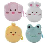 4 bolsas de monedas de dibujos animados, cartera para niños con cremallera, bolsa de cosméticos portátil, pequeño, monedero para monedas, tarjetas, lápiz labial, espejo pequeño, Varios colores, 1