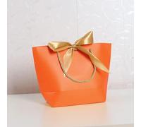 4 bolsas de papel con cintas de regalo, 21 x 14 x 16 x 7 cm, bolsas de regalo con asas para envolver regalos para cumpleaños, bodas, fiestas, Navidad, Acción de Gracias, Naranja