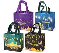 4 bolsas de regalo reutilizables Eid Mubarak, bolsas regalo con asas, bolsas fiesta Ramadán Mubarak, bolsas multifuncionales no tejidas Eid para envolver regalos, suministros de fiesta Ramadán Kareem