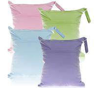 4 bolsas para pañales impermeables para guardería, bolsa de pañales grande, reutilizable, con cremallera, para viajes de bebé, color azul cielo, verde hierba, morado y rosa, Azul cielo + verde hierba