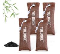 4 Bolsas Saco Absorbente de Carbón Activo de Bambú,bolsas de carbón activado absorbente de olores,Bolsas Eliminador de Olores para Zapatos,ambientador,Rápida absorción(marrón)