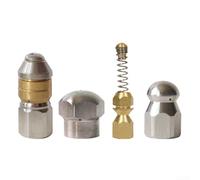 4 boquillas de limpieza de tuberías de acero inoxidable con chorro giratorio, cabezal de resorte para lavadora a presión, rosca de 1/8 pulgadas para alcantarillado y drenaje