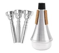 4 boquillas de trompeta Yootones (3C, 5C, 7C) con silenciador de trompeta compatible con accesorios de repuesto de instrumentos musicales de trompeta (plata)