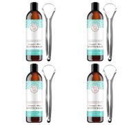 [4 botella] 100 ml Mouthwash, Enjuague Bucal Sin Alcohol con Tongue Scraper, Enjuague Bucal Niños Natural &, Oil Pulling Mouthwash con Aceite De Coco Y Menta