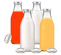 4 botellas de cristal de 1000 ml con 8 tapas plateadas, incluye etiquetas