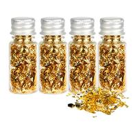4 botellas de papel de aluminio dorado, copos de hojas doradas, copos de hojas de oro, papel decorativo multifunción para postre, pasteles, chocolate, decoración
