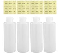 4 botellas de viaje de 200 ml para rellenar, rellenables, con cierre plegable, botellas de plástico transparente para maquillaje, gel de ducha, artículos de tocador, con 4 etiquetas adhesivas