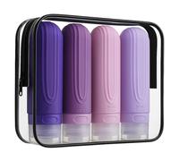 4 Botes para gel y champu con neceser, botes viaje rellenables 100ml, neceser viaje avion y botes champu viaje de silicona prueba de fugas, Envases Viaje para Champú, Loción, Cosméticos rosados