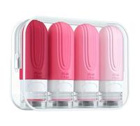 4 Botes para gel y champu con neceser, botes viaje rellenables 100ml, neceser viaje avion y botes champu viaje de silicona prueba de fugas, Envases Viaje para Champú, Loción, Cosméticos color rosa
