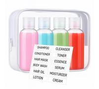 4 Botes para gel y champu con neceser, botes viaje rellenables 100ml, neceser viaje avion y botes champu viaje de silicona prueba de fugas, Envases Viaje para Champú, Loción, Cosméticos transparentes