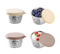 4 botes pequeños con tapa de plástico, recipientes para aliños, tarros de ensalada de acero inoxidable, 70 ml, recipientes reutilizables, latas pequeñas para microondas y congeladores