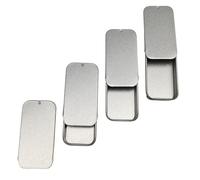 4 botes rectangulares de 10 ml con tapa deslizante, mini regalo, dulces, bálsamo labial, pastilleros, color plateado, parte superior deslizante, tamaño de bolsillo, camping, senderismo, transporte