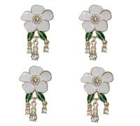 4 broches de camelia blanca para mujer, con borlas brillantes y diamantes de imitación, estilo floral, estilo goteo, alfileres de aleación, vestido de noche, cheongsam, traje y accesorios de camisa
