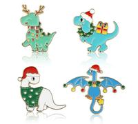 4 broches de dinosaurio de Navidad, lindo dinosaurio con luces de sombrero de Navidad, corona, orejas de alce, esmalte para mochila, insignias de animales de dibujos animados para niños, niñas
