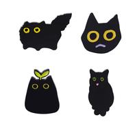 4 broches pequeños de gato negro, insignias de cabeza de gato de metal, accesorios de joyería DIY, regalos divertidos para niñas