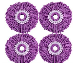 4 cabezales de repuesto para mopa giratoria, forma redonda, tamaño estándar, de microfibra, para fregona giratoria de 360 grados (morado, 4 piezas)
