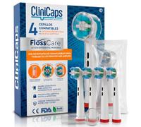 4 Cabezales Suaves Cepillo de Dientes Eléctrico CliniCaps FlossCare Recambio Compatible con Oral-B Cerdas Flexibles Amplios Espacios Interdentales Doble Protección Bolsa Aséptica y Capuchón Protector