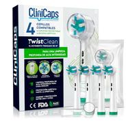 4 Cabezales Suaves Cepillo de Dientes Eléctrico CliniCaps TwistClean Recambio Compatible con Oral-B Cerdas Entrelazadas Limpieza Profonda Doble Protección Bolsa Aséptica y Capuchón Protector