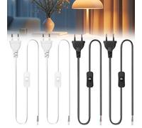 4 cables de alimentación con interruptor, 3 m, enchufe europeo con extremos de cable abiertos, 2 polos, 2 x 0,75 mm², cable de alimentación con interruptor para lámparas, bombillas (blanco +