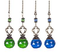4 cadenas para ventilador de techo, cadena de ventilador de techo con bola de prisma de cristal, cadena decorativa para ventilador, colgante de cable para lámpara de techo (azul + verde)
