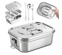 4 cajas bento de acero 304, fiambrera de 1800 ml, acero inoxidable, recipientes para alimentos de acero inoxidable, fiambrera bento de metal con cuchara, tenedor, fiambrera para adultos para sopa