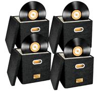 4 cajas de almacenamiento de discos de vinilo de 12 pulgadas, caja de almacenamiento de CD con tapa y asas, cajas de almacenamiento plegables para LP con capacidad para hasta 100 discos individuales