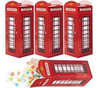 4 cajas de cabina de teléfono inglés, cajas de caramelos, cajas de regalo de fiesta temática internacional británica para decoración de fiestas de Londres, 2.9 x 8.6 pulgadas