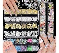 4 cajas de colgantes de uñas, Colgantes de uñas con Forma de Estrella Dorada,Mini Butterfly Nail Charms,Colgantes para Uñas, Colgantes 3D,Decoración de Uñas