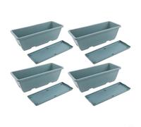 4 cajas de flores de plástico para ventana con drenaje y bandeja de agua, diseñadas para vegetales, suculentas y flores que crecen en alféizares de ventanas y balcones (azul)