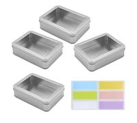 4 cajas de metal con tapa, caja de almacenamiento, cajas metalicas pequeñas, 125 x 90 x 35 mm, con 1 etiqueta adhesiva, lata organizadora plateada para caramelos, objetos pequeños