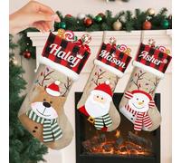 4 calcetines de Navidad grandes personalizados de 18 pulgadas, bordado personalizado de 18 pulgadas, calcetines de Navidad grandes para decoración rústica/casa de campo
