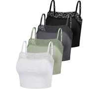 4 Camisetas sin Mangas con Encaje Top de Tirantes de Encaje Corto Transpirable Medio (Negro, Gris Oscuro, Verde, Blanco, XL)